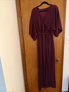Aakaa Deep Burgundy V-Neck Maxi Dress
